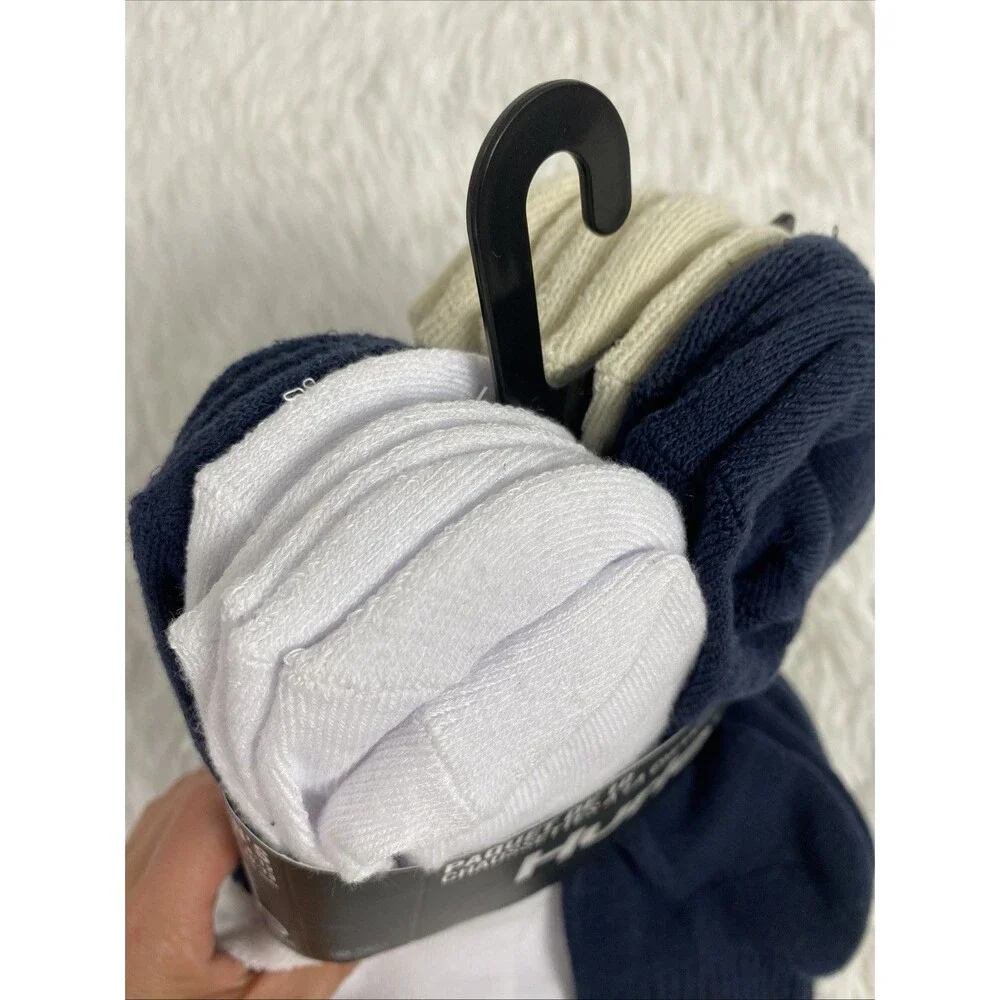 Hurley Quarter Crew Socks Sport Mens Designer Cushioned 10 Pack Navy Beige White